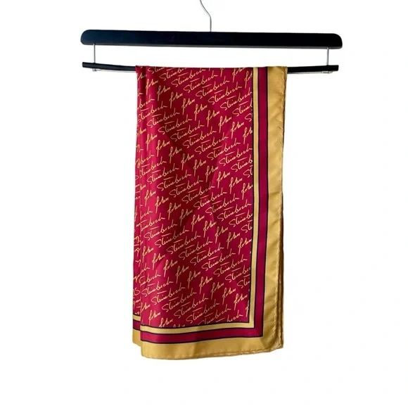 Josh Bach 100% Silk Scarf John Steinbeck Signature Print Red Square 35 x 35 In. - Picture 4 of 11